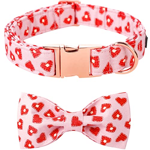 Lionet Paws Valentines Dog Collar with Bowtie, Dog Bowtie Collar with Metal Buckle for Dogs, Adjustable Comfortable Dogs Collars Girl Boy, S, Neck 10-16 in
