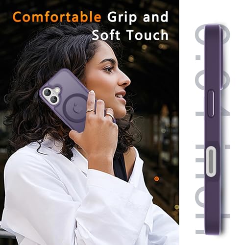 Image of LATVIN for iPhone 16 Plus Case, Magnetic Phone Cover, Compatible with MagSafe, Military Grade Protection, Translucent Matte Frosted Back, Purple