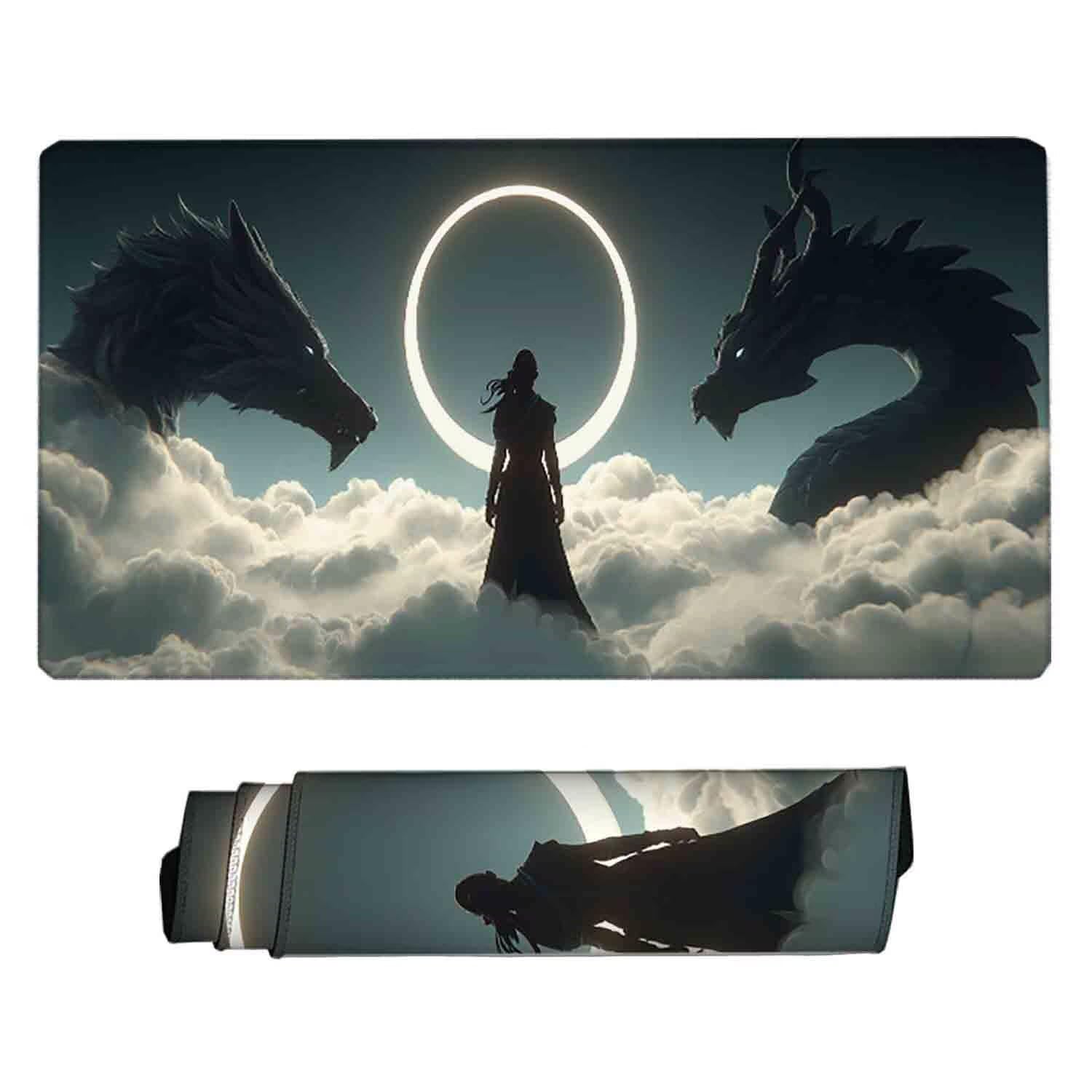 Szara podkładka pod mysz smok XXL podkładka pod mysz 1000 x 500 mm podkładka pod mysz ze zszytymi krawędziami i gumową podstawą antypoślizgowa podkładka pod mysz XXL do gier, laptopa, akcesoria