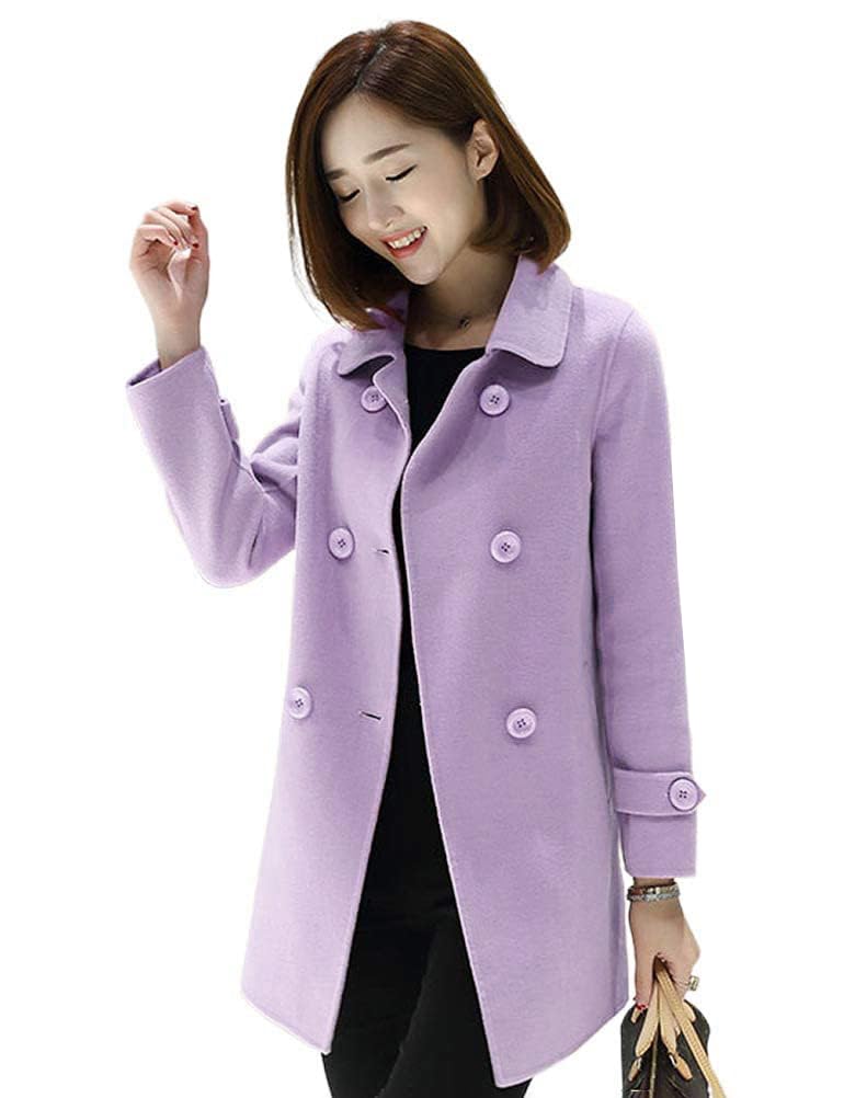 Ylingjun Womens Double Breasted Wool Jackets Casual Classic Fit Pea Coat Outwear
