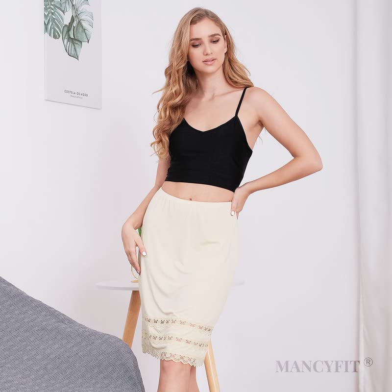 Image of MANCYFIT Half Slips for Women Underskirt Dress Extender Lace Trim Knee Length Midi Skirt 19-26 inch Length