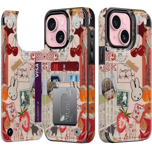 Étui iPhone 13 Mini floral pour femme avec fonction béquille et porte-cartes