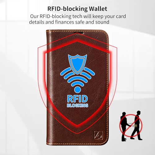 Belemay Compatible with iPhone 16 Case Wallet, Durable Genuine Leather, RFID Blocking Card Holders, Shockproof TPU Shell, Kickstand, Drop Protection, Protective Flip Cover 6.1", Brown by Belemay - Image 8