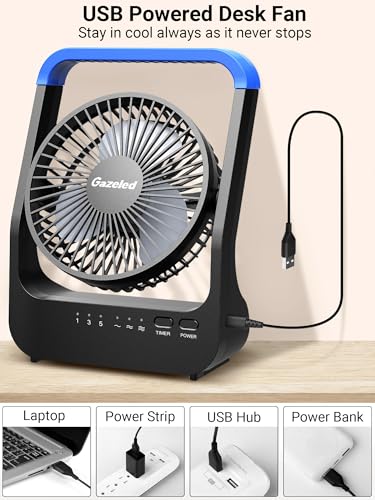 Gazeled Battery-Powered Fan - Portable 5-Inch Camping Fan with Timer, 3 Speed Settings, Quiet Operation, 180° Rotation for Office, Outdoor, & Bedroom - Image 7
