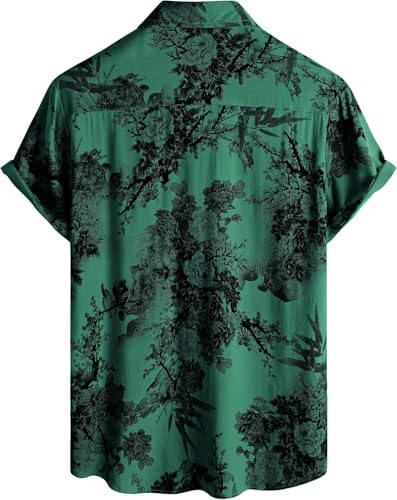Image of NoseQueen Floral Print Cotton Multi-Colored Short Sleeve Button Down Beach Outfits for Men Shirt