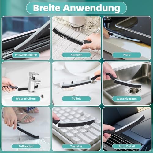 TQRR Hartborsten Eckenreinigungsbürste, Fugenreinigungsbürste, Fugenbürste Bad,Multifunktionale Reinigungsbürste, Reinigungswerkzeuge für Toilette Küche Fenster Badezimmer (4, Schwarz)