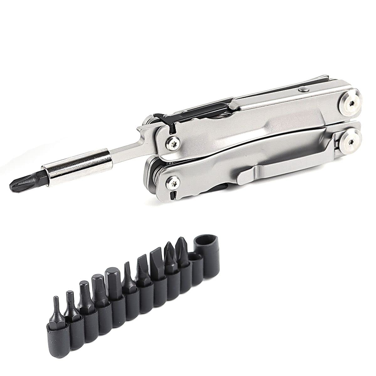 Multitool Zange Schere mit austauschbaren Backen, Edelstahl Pocket Multitools Zange und Schere mit Taschenclip für Camping, Wandern und tägliche Wartung