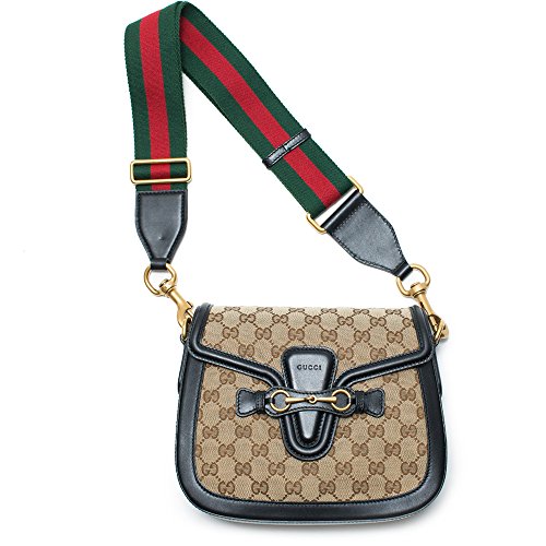 Gucci Lady Web GG Signature Authentic Black Leather Red Strap Italy New Bag