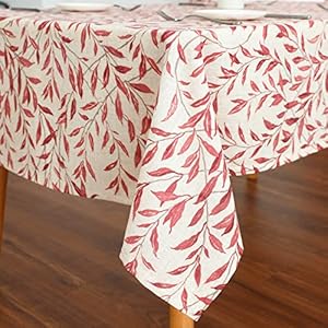VOGOL Linen Textured Tablecloth for Dining Table, Farmhouse Kitchen Rectangle Table Cloth for Coffee Dining Table Cover, Red Leaves Pattern, 52 x 102 VOGOL Linen Textured Tablecloth for Dining Table Farmhouse Kitchen Rectangle Table Cloth for Coffee Dining Table Cover Red Leaves Pattern 52 x 102