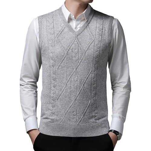 Men's Cable Knit Sweater Vest Wool Blend V-Neck Sleeveless Pullover Slim Fit Knitted Sweater Vests