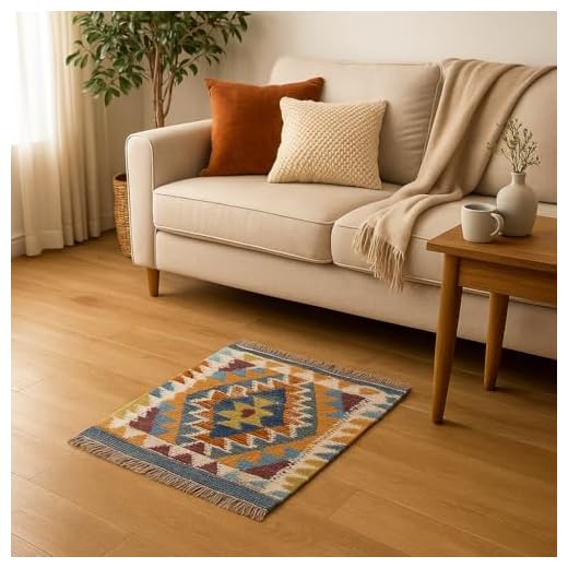 HAMID -Tapis Kilim Herat, 100% Laine Tissée à la Main, Tapis Ethnique pour Salon, Chambre, Salle à Manger, (50x52cm)