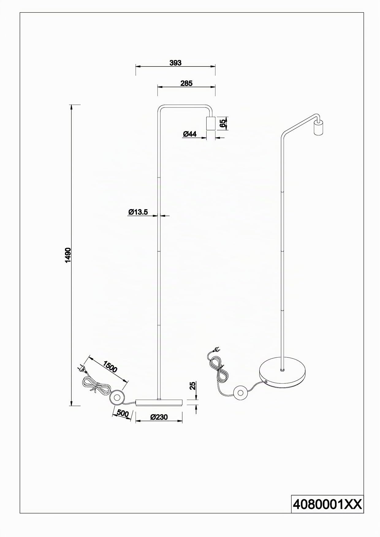Trio Leuchten Diallo 408000132 - Lampada a stelo in metallo nero opaco, 1 lampadina E27