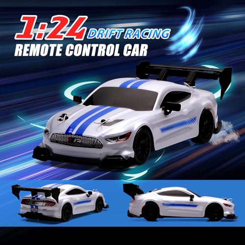 Image of 1:24 Scale RC Drift Car,4WD 2.4GHz High Speed Racing Hobby Sport Toy Car Vehicle with LED Lights,Racing and Drift Wheels for Adult Boys Girls Kids Gift (8602-White)