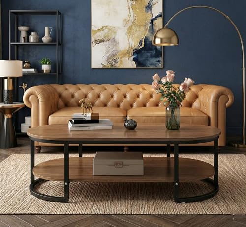 Image of Coffee Tables for Living Room Modern Coffee Table Oval Sofa Table Center Tables for Living Room 2 Tier Side Table Small Apartment Home Furniture Black Gold 2T (Black Brown)
