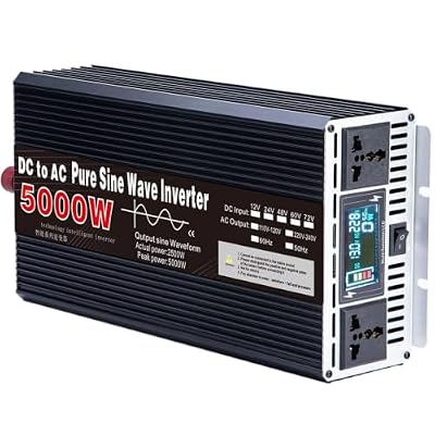 5000W Pure Sine Wave Power Inverter, 12V/24V DC to 110V/220V AC Voltage Converter, Car with Outlets for Truck/RV/Home