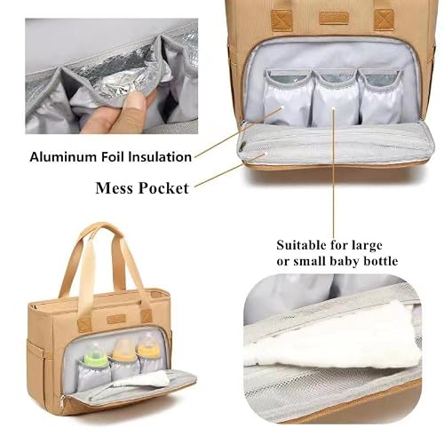 Fhelad Diaper Bag Tote, Large Tote Diaper Bag With 16 Inch Laptop Compartment For Mom And Dad, Multifunction Tote Bag (Light Brown) #TOP2