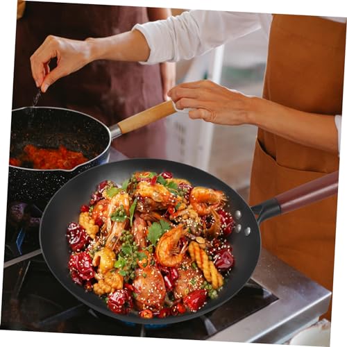 Wok tradicional de hierro con mango de madera para cocina a gas miniatura 4