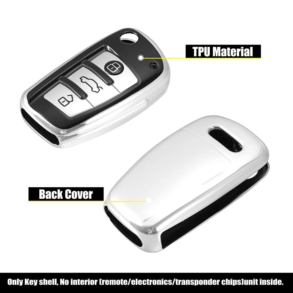 MACHSWON 3 Button Key Shell Car Key Fob Cover Remote Key Fob Case with Keychain Silver Tone for Audi A1 A3 Q3 Q7 R8 A6L RS6 TT - Image 3