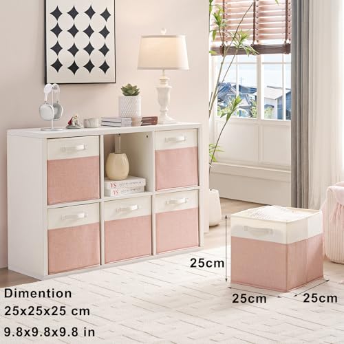 Mangata Aufbewahrungsbox 25x25x25 cm, faltenfrei Stoff Aufbewahrungskörbe für Kleiderkörbe, Körbe, Truhen, Spielzeug (Rosa / Beige Weiß)