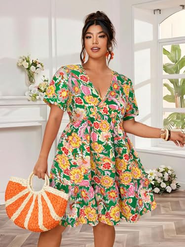 Image of Plus Size Summer Dresses for Women Casual Short Sleeves A Line Midi Dress