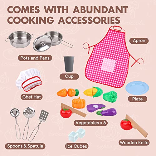 Tinysure Play Kitchen Set For Kids - Sound And Light Effect Wooden Toy Kitchen Playset With 19 Pcs Toy Food And Cookware Accessories, And Abundant Fun Play Features For Toddlers, Girls, Boys #TOP2