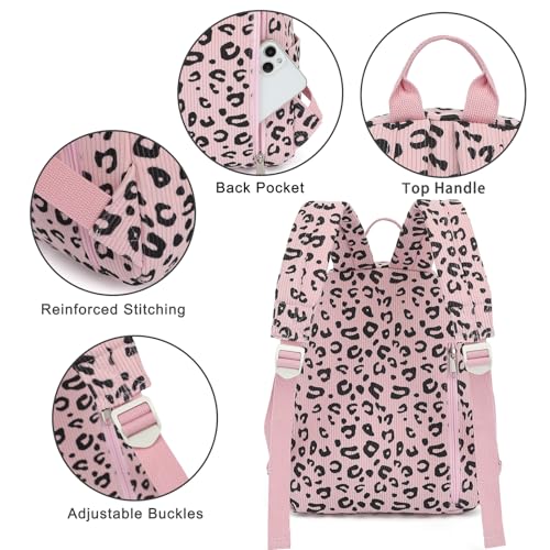 Image of Corduroy Womens Mini Backpack Girls Small Backpack Purse Fashion Casual Daypack School Bookbag (Leopard Pink)
