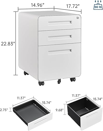 Miniatura 29 de Archivador de 2 cajones con cerradura, archivador de metal debajo del escritorio para tamaño carta/legal/A4, gabinete móvil de oficina en casa