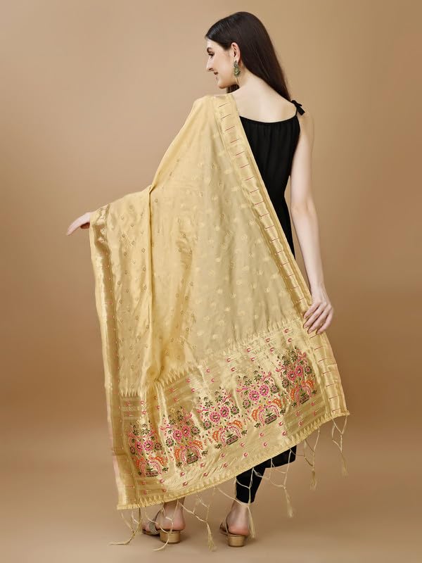 Image of DEVANGI Women's Woven Banarasi Silk Dupatta /Chunni For Women, Floral Print 1 Meter Wide and 2.3 Meter Length Printed Designer Dupatta /Chunni For Girls