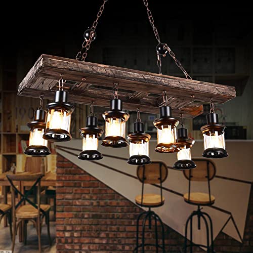 8 Light Wood Retro Pendant Lighting Industrial Vintage Chandelier Black