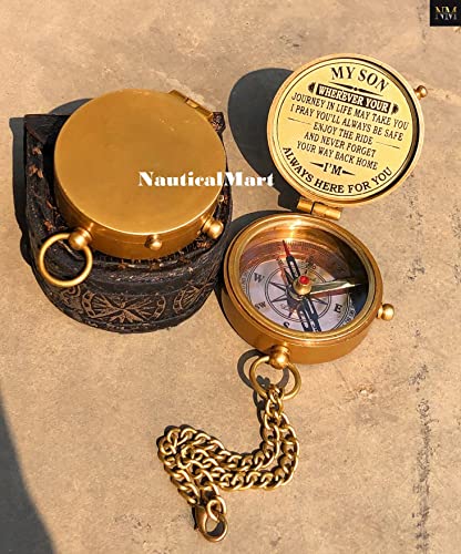 Brújula de latón personalizada grabable Regalo para hijo, regalo para mamá y papá, graduación, aniversario, bautizo, retiro con estuche de cuero miniatura 6