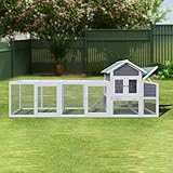 122'' Large Chicken Coop with Run Wooden Hen House, Outdoor Chicken Run Poultry Cage Rabbit Cage Duck House with Nesting Box, Free-Range Door & Pull-on Tray