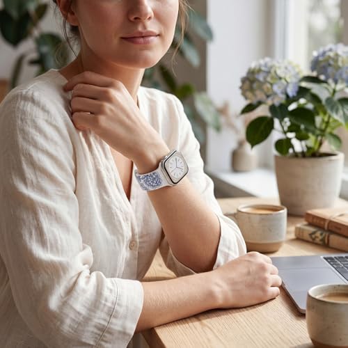Image of Floral Band Compatible with Apple Watch Bands for Women 40mm 42mm 41mm 38mm 44mm 45mm 46mm 49mm, Cute Pattern Flower Soft Silicone Sport Strap for iWatch Series Ultra 11 10 SE 9 8 7 6 5 4 3 2