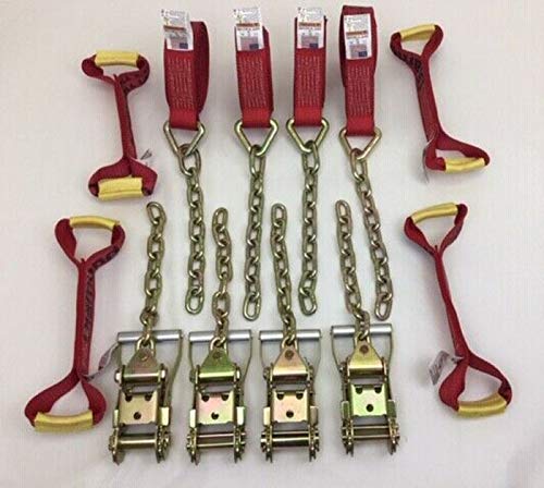8 Point Kit 14' Heavy Duty Red Diamond Weave Strap Kit for Rollback/Flatbed Tie Downs with 12