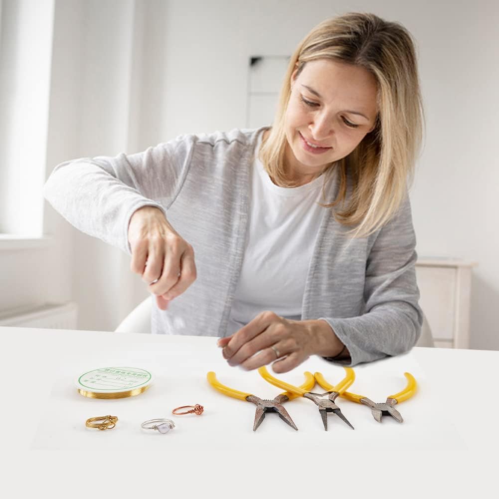 WEBBEDY Kit per la creazione di anelli avvolti in filo, kit di forniture per la creazione di gioielli con filo di gioielli a 3 colori per realizzare 12 set di anelli, 3 stili