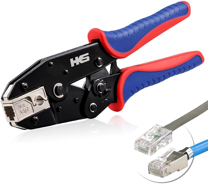 HKS RJ45 Ratcheting Crimp Tool for Pass-Through Cat5 Cat6 Cat7