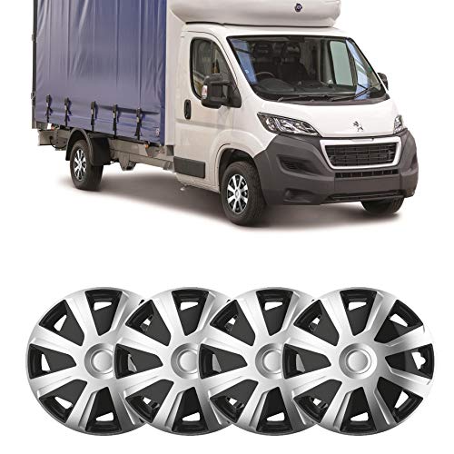 UKB4C 4 x 15 Silver Black Van Trim/Hub Caps Deep Dish Alloy Look fits Fiat Ducato