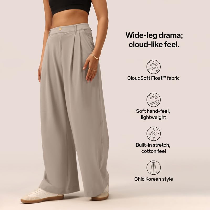 Image of BlissClub Womens Cloud Korean Pants, High-Rise fit, Wide-Leg Silhouette, Soft-Handfeel, All-Day Comfort, Citywear