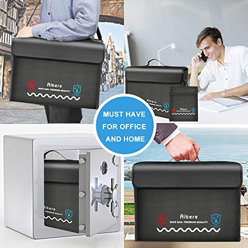 Aitere Fireproof Document Bag(17"X12"X6") And Money Bag(7"X9"), Fireproof Document Box For Home And Office Fireproof Bag Lockable Zipper Waterproof Fireproof Safe For Document And Valuables Storage #TOP5