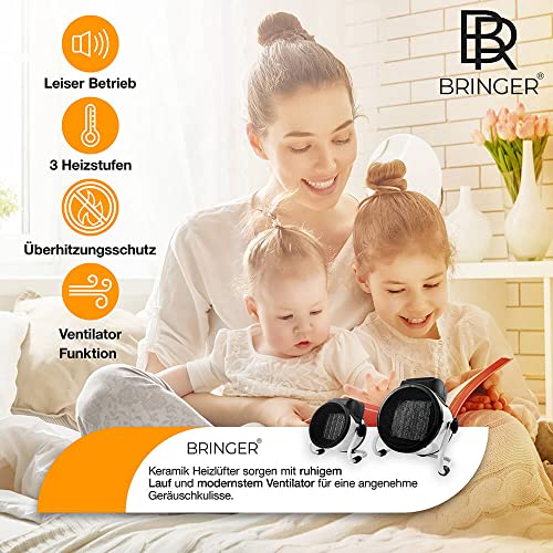 Bringer Keramik- Heizlüfter mit Thermostat- Elektroheizer mit PTC Heizelement- 3 Stufen, schnelle Wärme, effizient- für Baustelle, Werkstatt, Wohnung, Büro, Wohnwagen, Camping, Garage- 3000 Watt-3