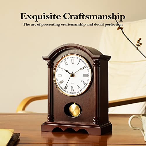 Image of AYRELY Classic Grandfather Mantel Clock for Living Room Deco, Elegant Wooden Finish, Gold-Tone Pendulum, Desk Clock for Living Room, Bedroom, Farmhouse Decor