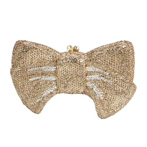 Tngan Women Luxury Bowknot Shaped Evening Clutch Sparkling Rhinestones Handbag for Banquet Wedding Party, Light Gold