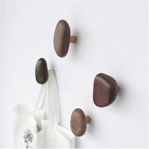 Paquete de 4 ganchos de piedra natural montados en la pared con placa trasera de madera, ganchos decorativos resistentes para toallas, abrigos,
