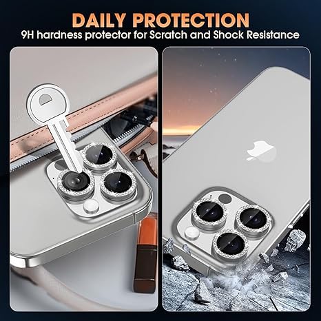Image of for iPhone 16 Pro /16 Pro Max Camera Lens Protector Bling Individual Metal Diamond Ring 9H Hardness Scratchproof Protector, Stylish Phone Accessories, Case Friendly (Gray Diamond)