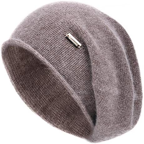 jaxmonoy Cashmere Slouchy Knit Beanie Hat for Women Winter Soft Warm Ladies Fleece Wool Knitted Skull Beanies Cap - Brown