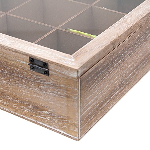 ToCi – Caja de té grandes, 24 x 24 x 8,5 cm (l x an x al), con 9 compartimentos para bolsas de té, caja de madera con tapa, diseño retro - Imagen 6
