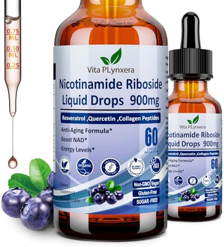 Liposomal NAD+ Supplement with Resveratrol, Anti-Aging, Energy Boost & Cellular Health Support, 15.2 fl. oz NAD Liquid for Men & Women (30 Pouch)