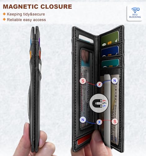 BULLIANT Men Airtag Wallet,Slim Wallet Money Clip Card Holder Magnetic Closure 12 Cards in Front Pocket RFID Blocking3
