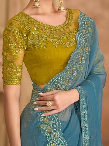 Image of AKHILAM Women's Satin Sequence Embroidery Saree With Unstitched Blouse Piece(SNDLWOD1601 TFH Parent)