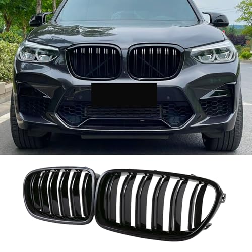 Haoyijiahui G01 Riñones Negro Rejilla del radiador para BMW X3 G01 2018-2021 X4 G02 2019-2021 parrilla negra deportiva brillante doble puente (No es adecuado con sistema de control de viento)