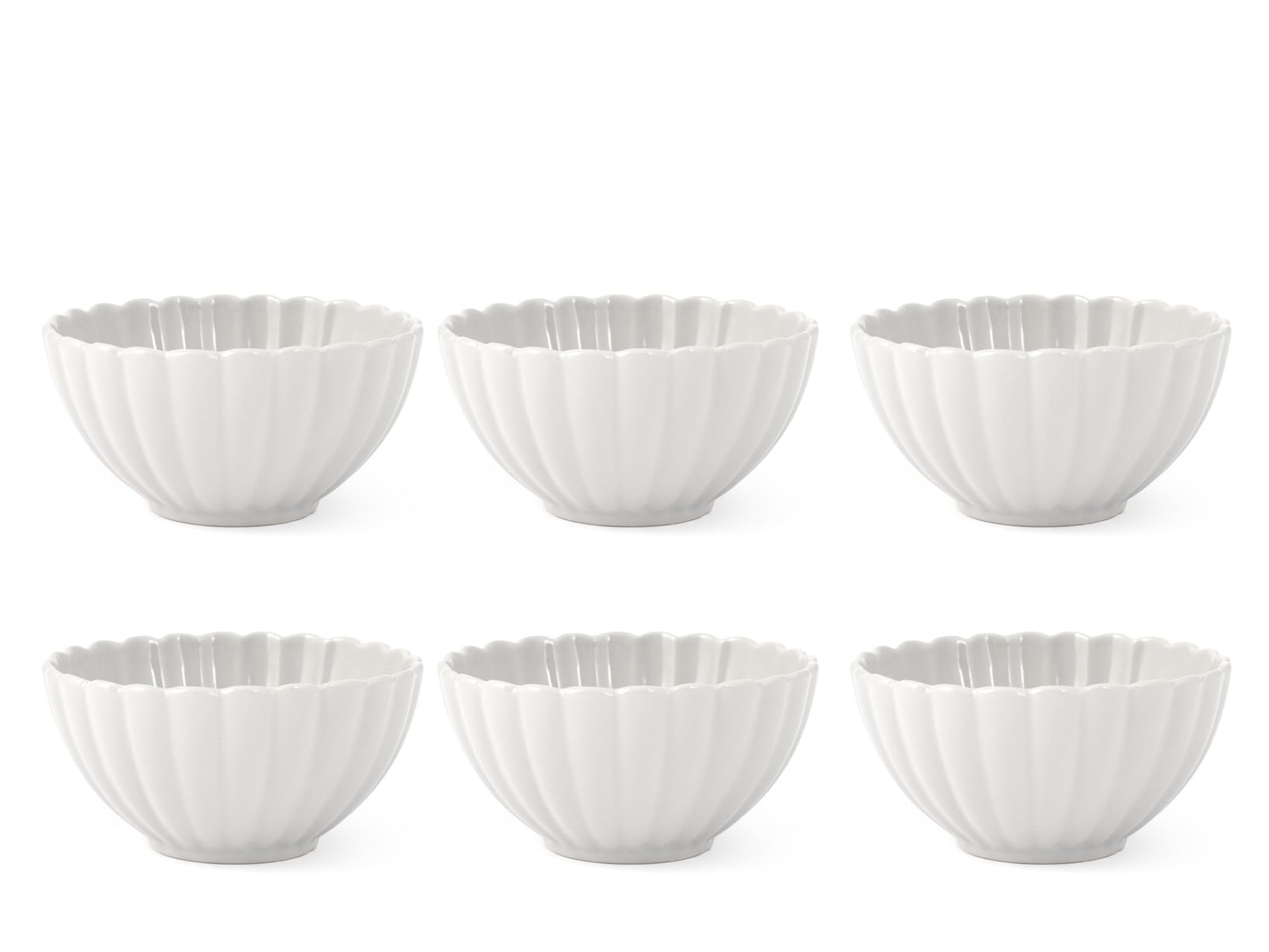 H&H Stoneware Lotus Ice Cream Bowls, Set of 6, 14 cm, White, Modern, Dining Bowl, Breakfast, Fruit, Dessert, Dinner, Microwave & Dishwasher Safe